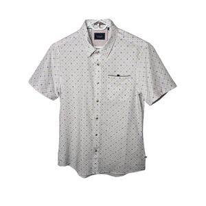 7 Diamonds 4 Way Stretch Button Front Short Sleeve Shirt White Geometric Small